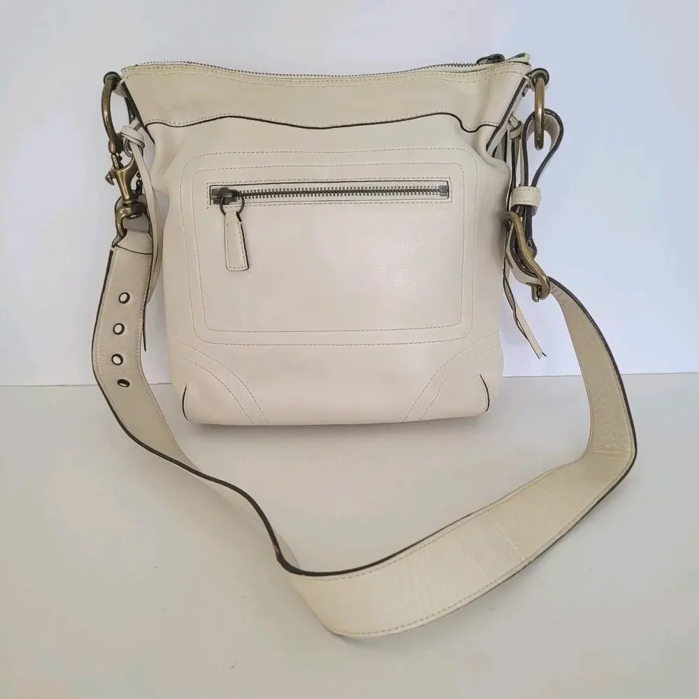 COACH CHELSEA Convertible Shoulder Bag 10399 White Ivory Western Medium Leather